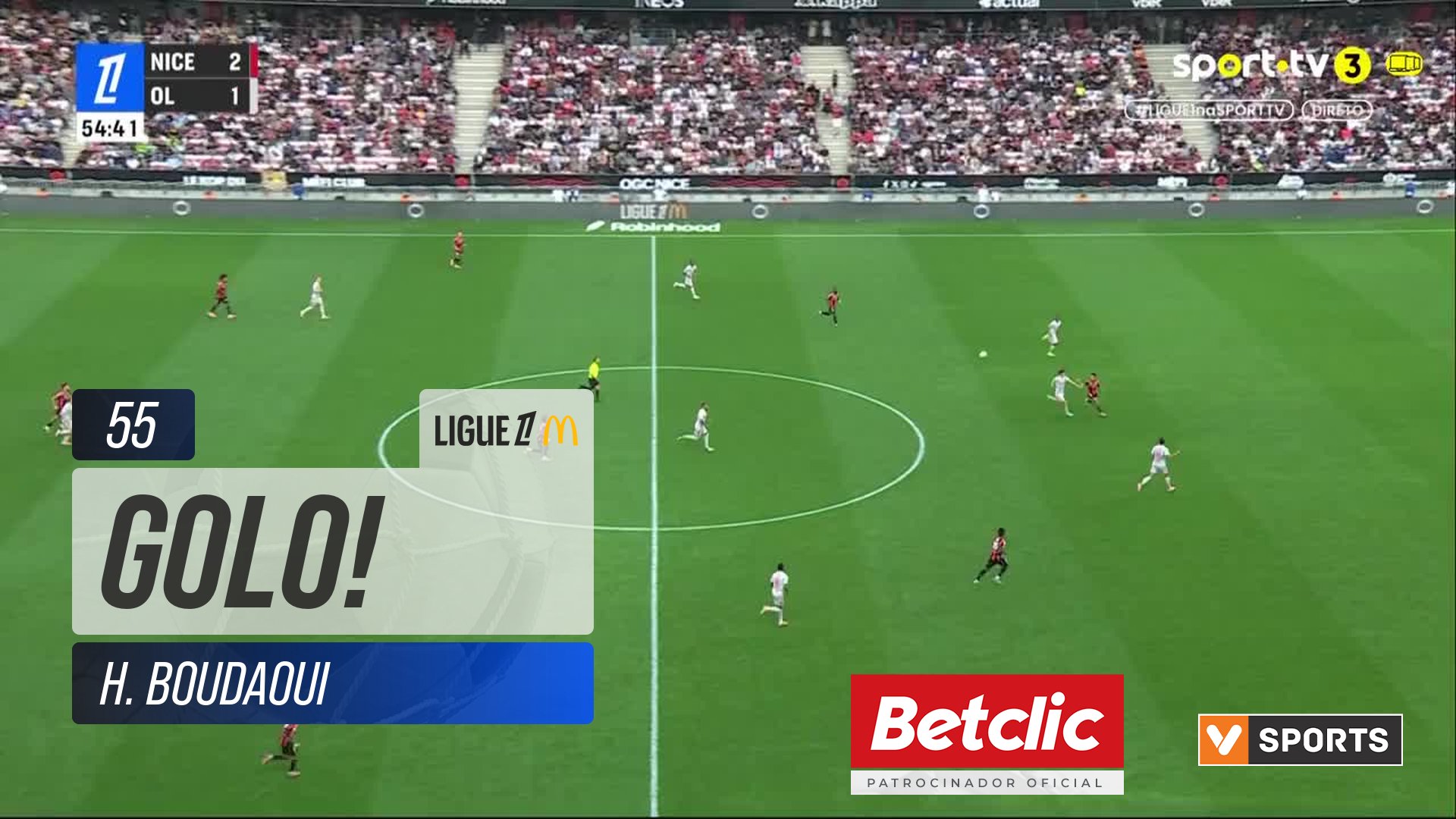 GOLO! Nice, H. Boudaoui aos 55', Nice 3-1 Lyon