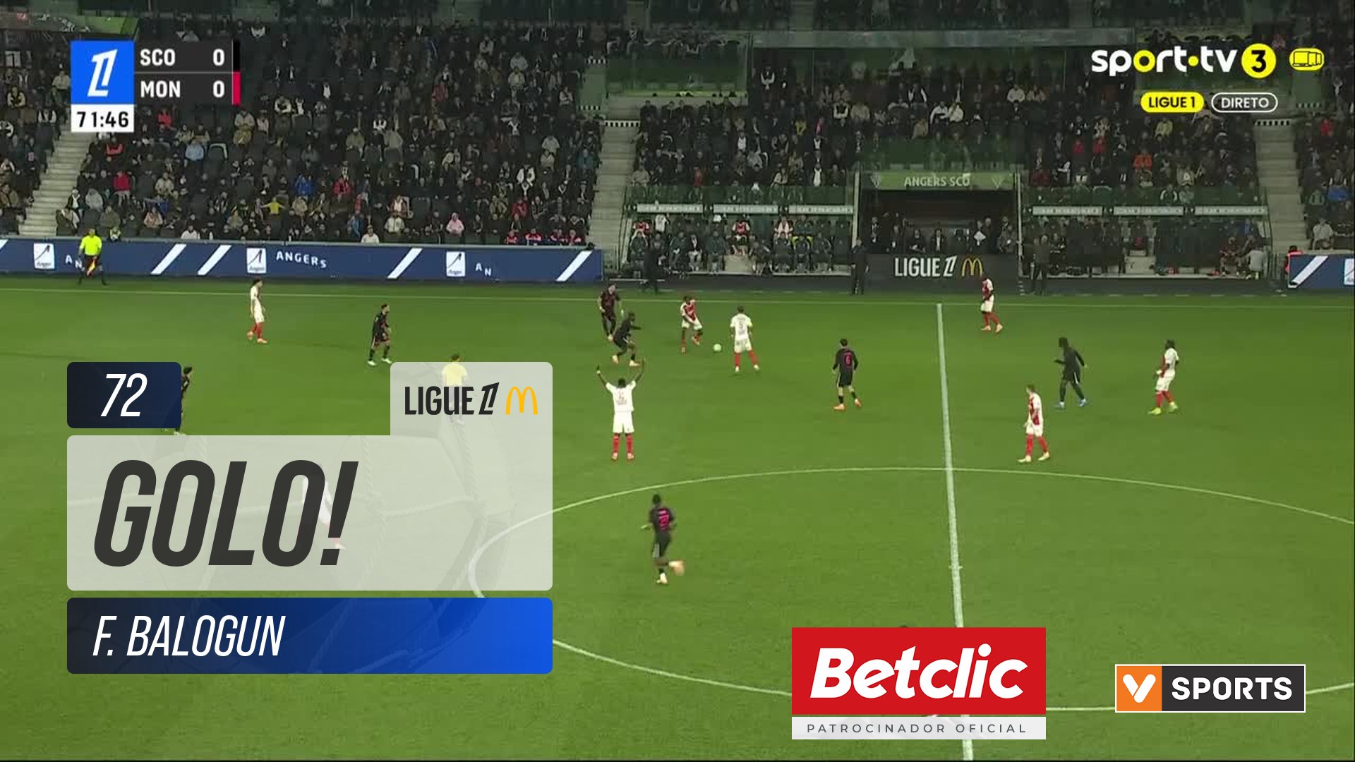 GOLO! Monaco, F. Balogun aos 72', Angers 0-1 Monaco