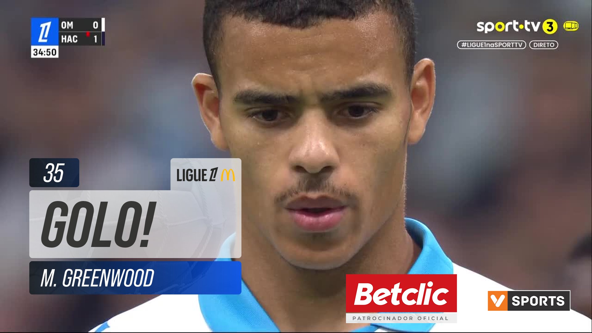 GOLO! Marselha, M. Greenwood aos 35', Marselha 1-1 Le Havre