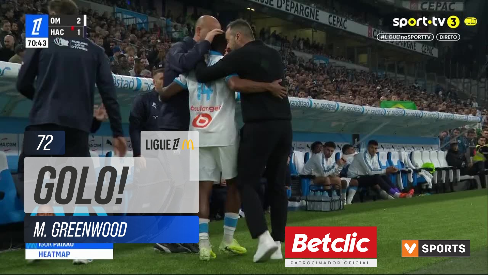 GOLO! Marselha, M. Greenwood aos 72', Marselha 3-1 Le Havre