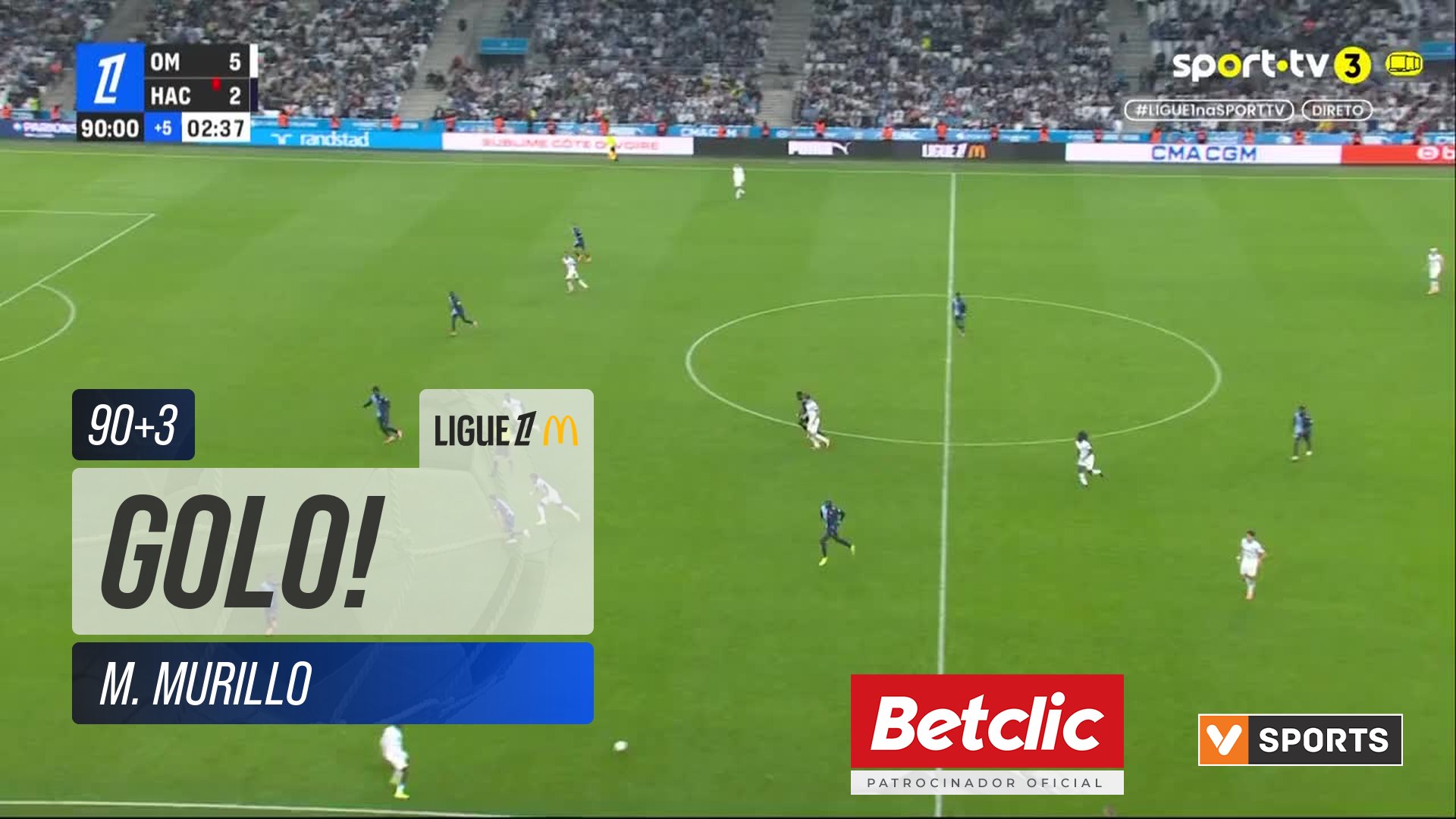 GOLO! Marselha, M. Murillo aos 90'+3', Marselha 6-2 Le Havre