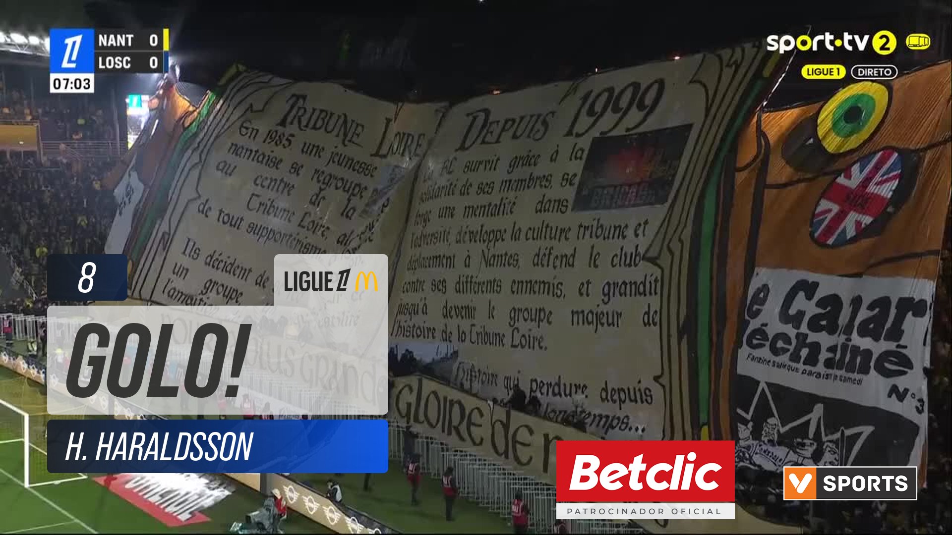 GOLO! Lille, H. Haraldsson aos 8', Nantes 0-1 Lille