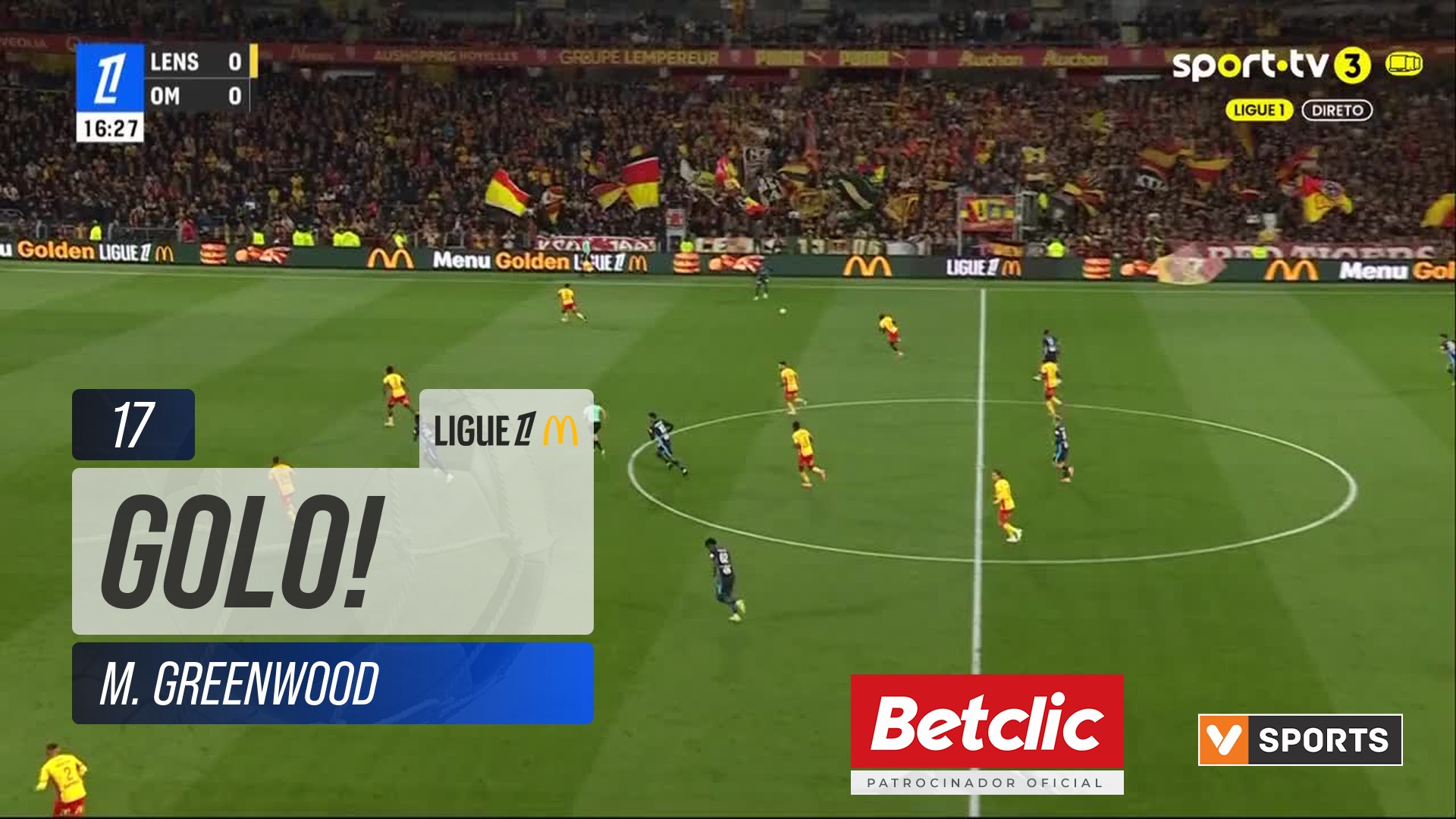 GOLO! Marselha, M. Greenwood aos 17', Lens 0-1 Marselha