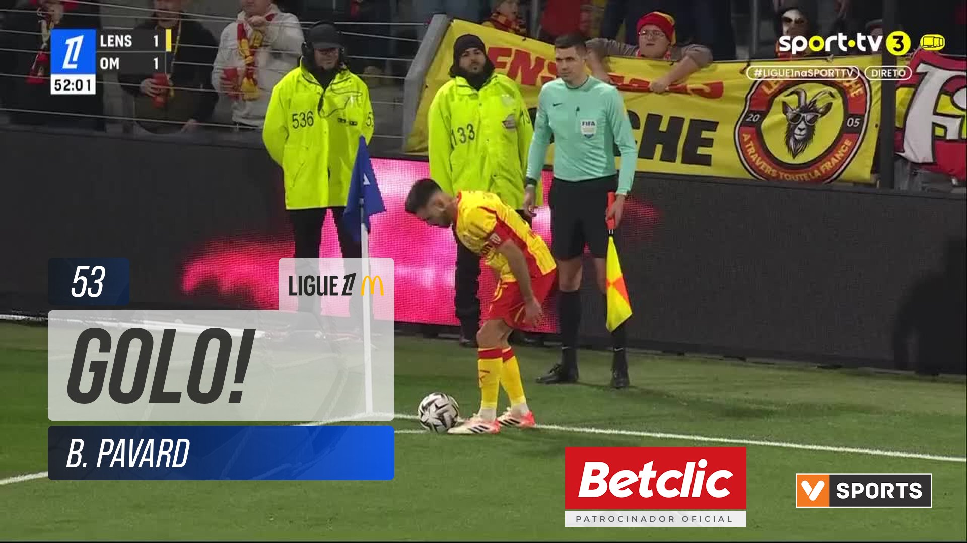GOLO! Lens, B. Pavard (p.b.) aos 53', Lens 2-1 Marselha