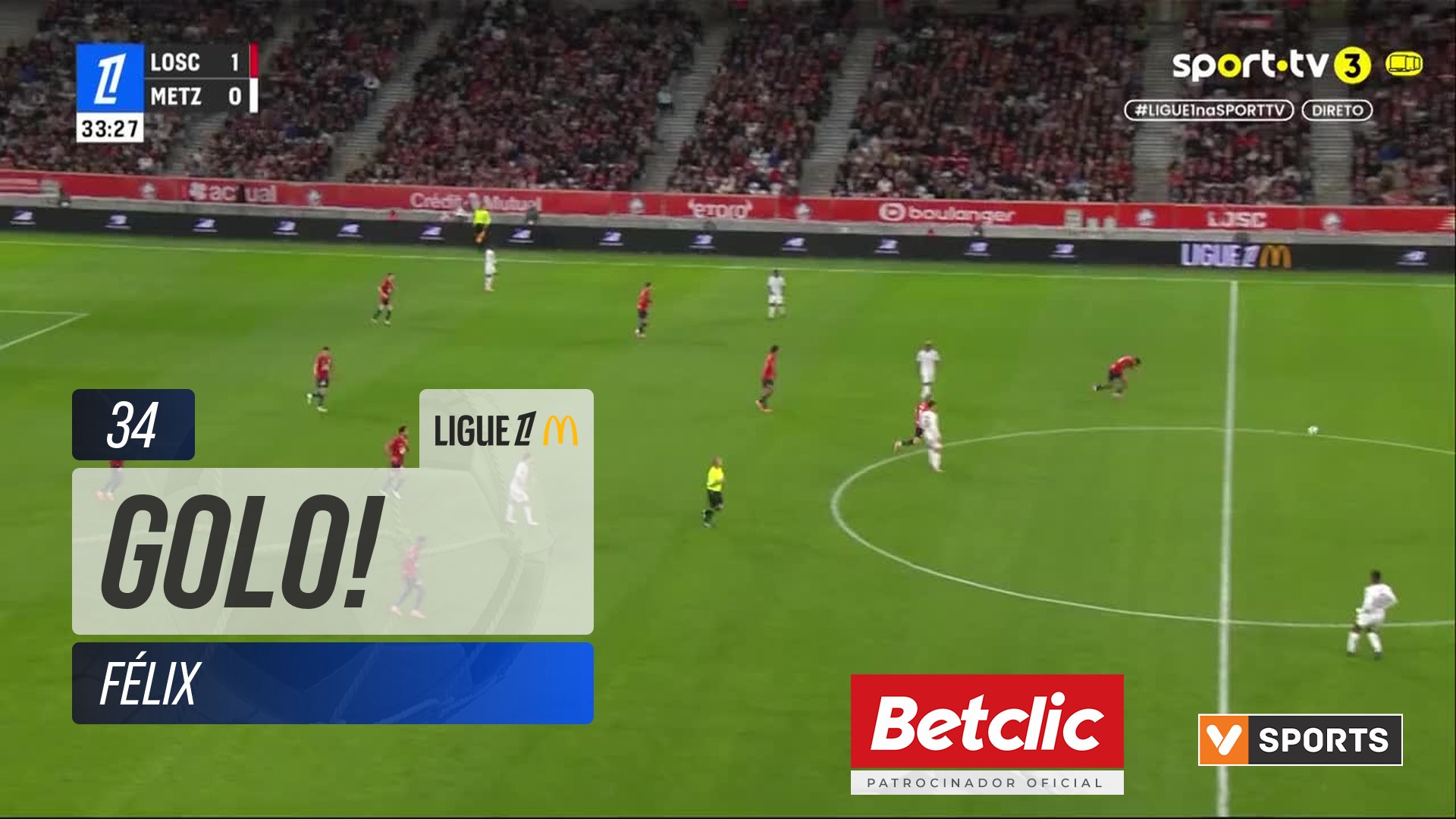 GOLO! Lille, Félix aos 34', Lille 2-0 Metz