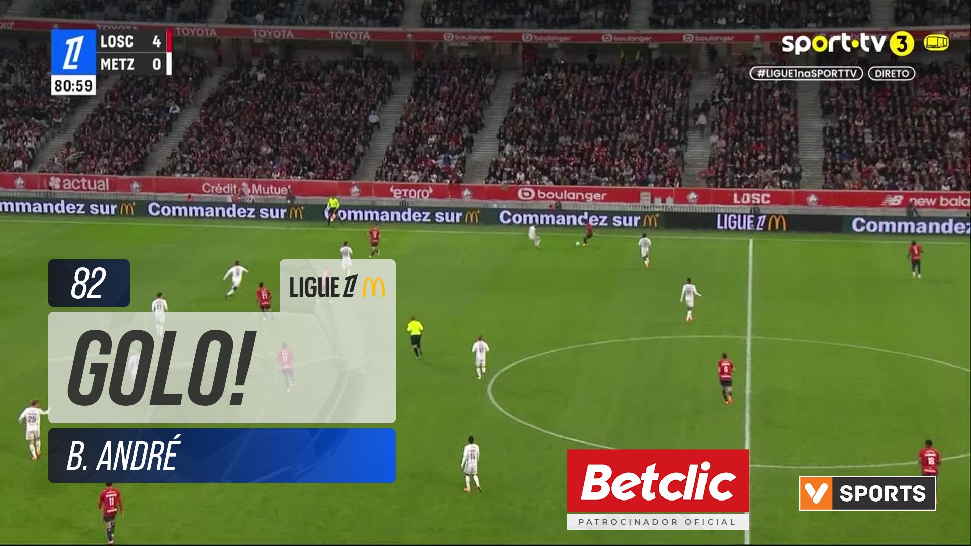 GOLO! Lille, B. André aos 82', Lille 5-0 Metz