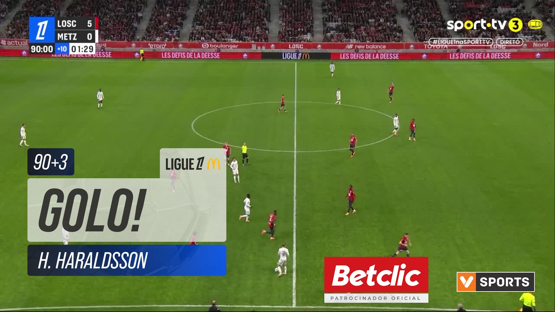 GOLO! Lille, H. Haraldsson aos 90'+3', Lille 6-0 Metz