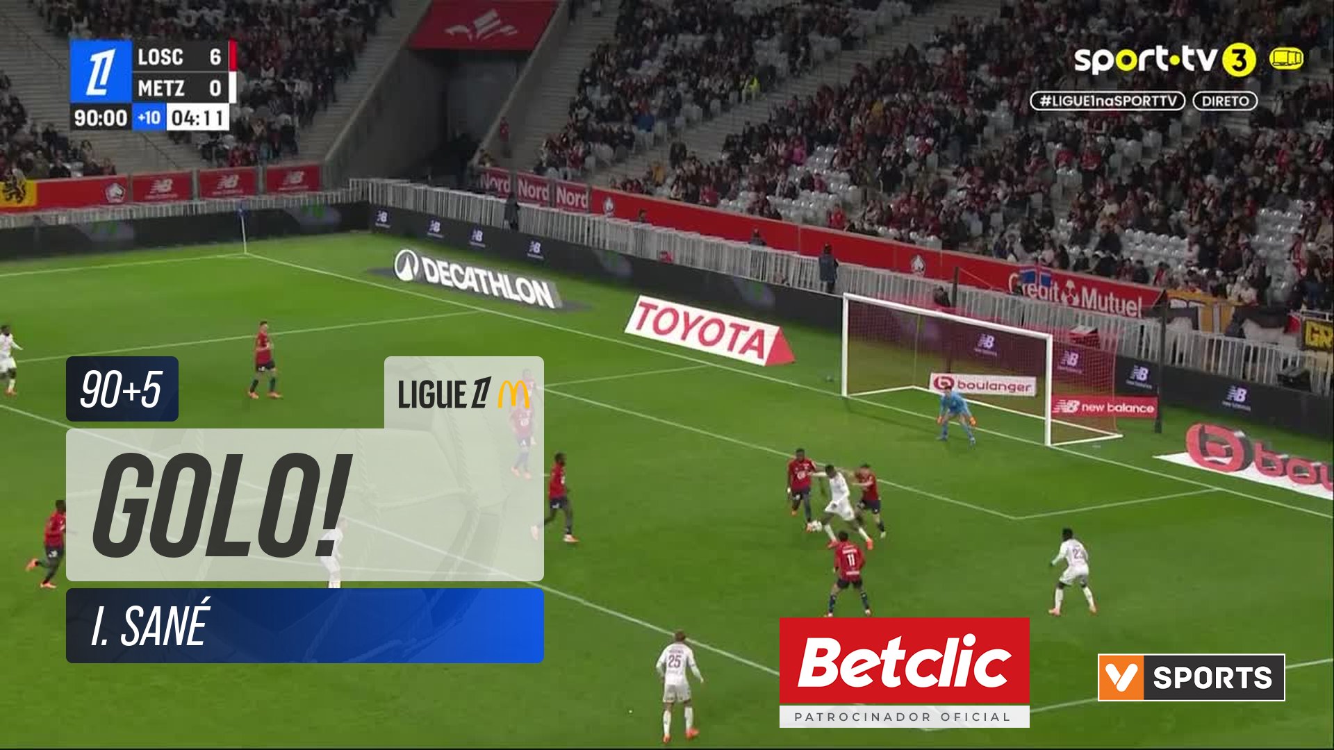 GOLO! Metz, I. Sané aos 90'+5', Lille 6-1 Metz