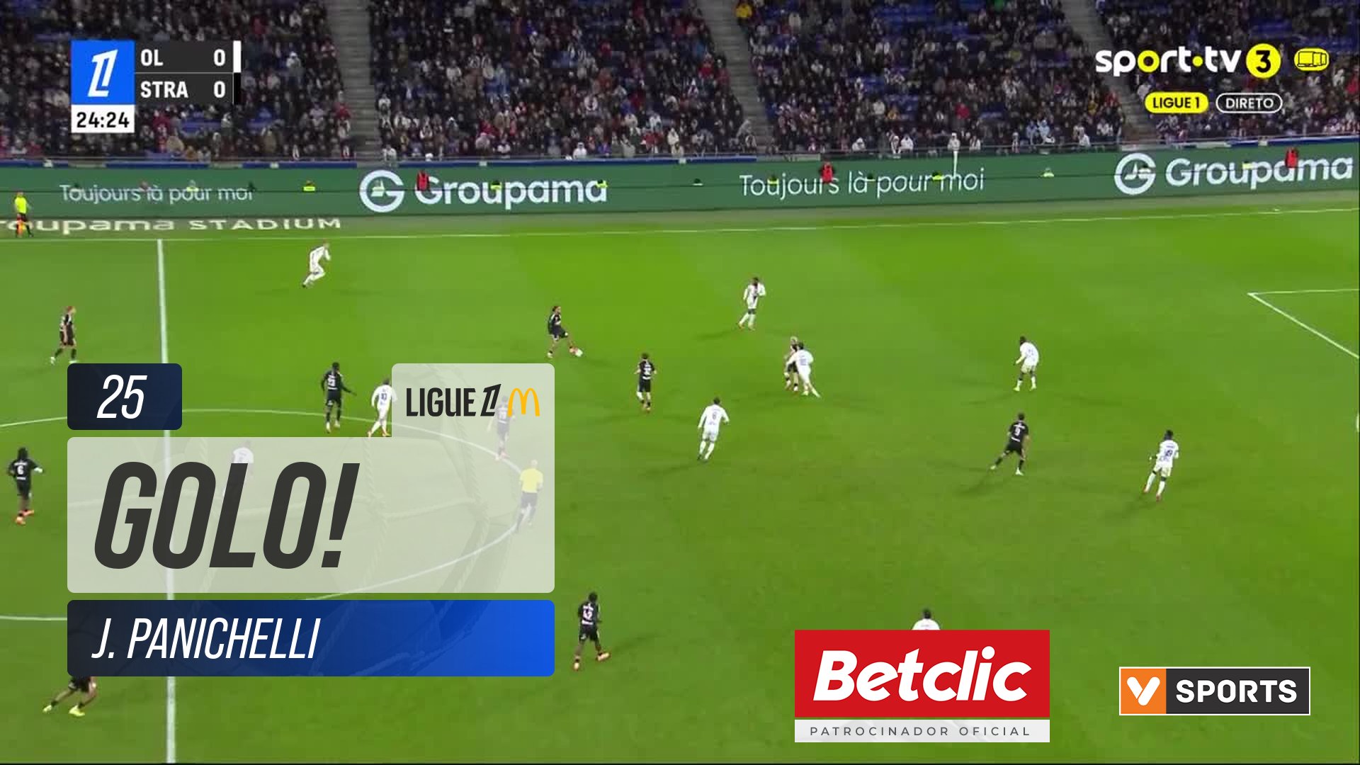 GOLO! Strasbourg, J. Panichelli aos 25', Lyon 0-1 Strasbourg
