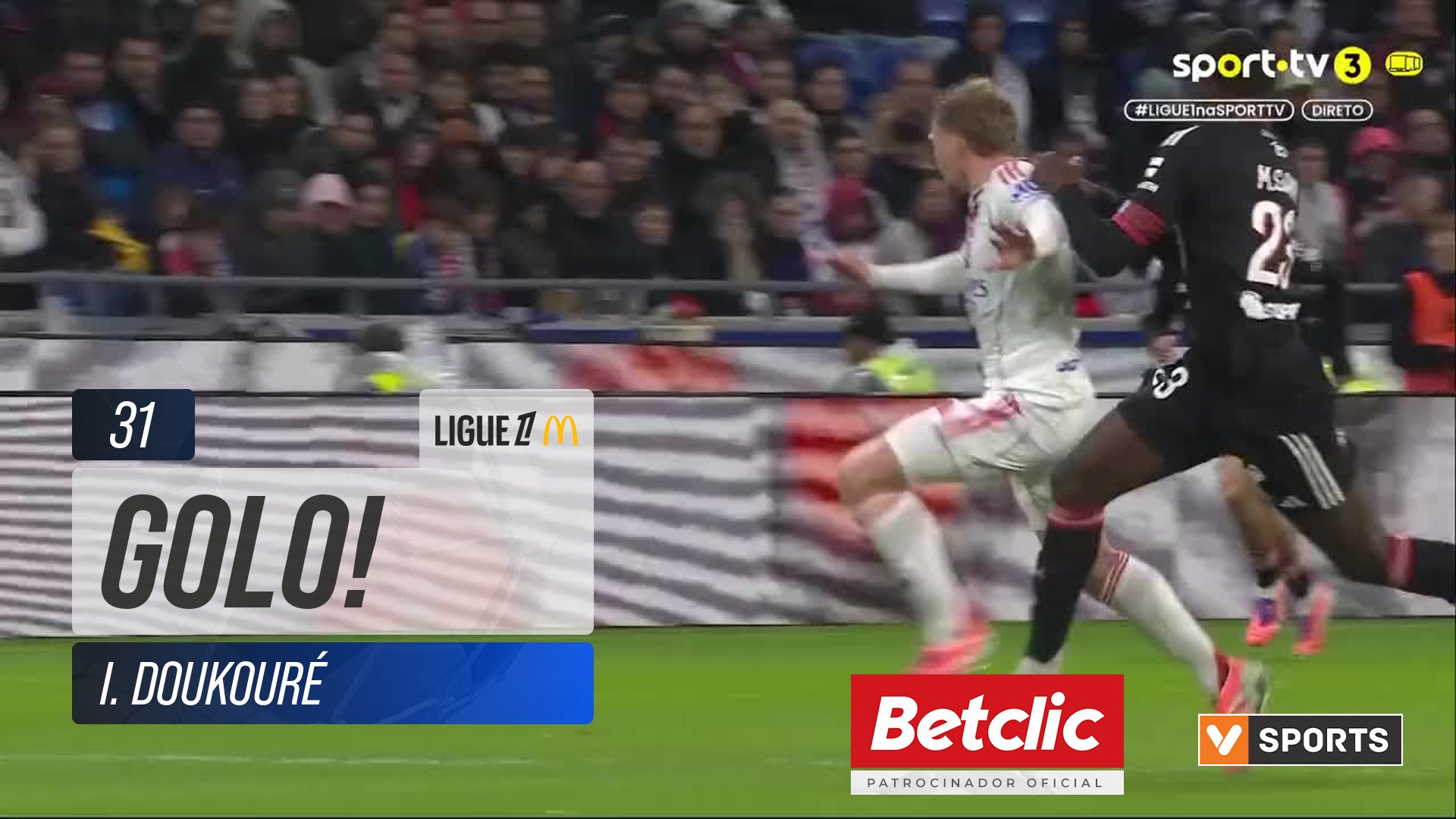 GOLO! Lyon, I. Doukouré (p.b.) aos 31', Lyon 1-1 Strasbourg