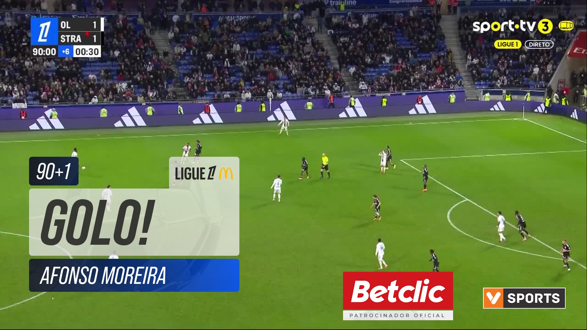 GOLO! Lyon, Afonso Moreira aos 90'+1', Lyon 2-1 Strasbourg