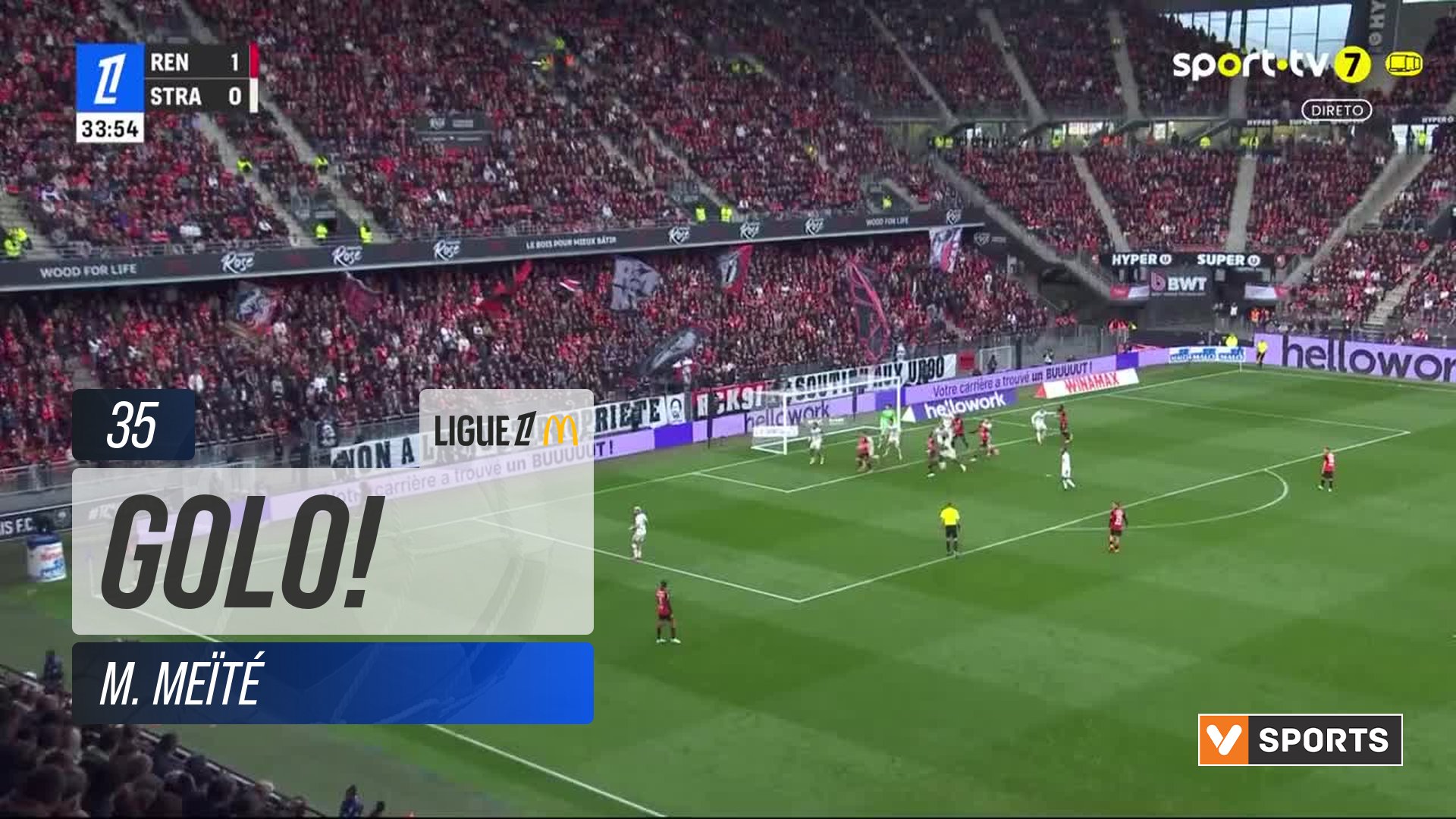 GOLO! Rennes, M. Meïté aos 35', Rennes 2-0 Strasbourg