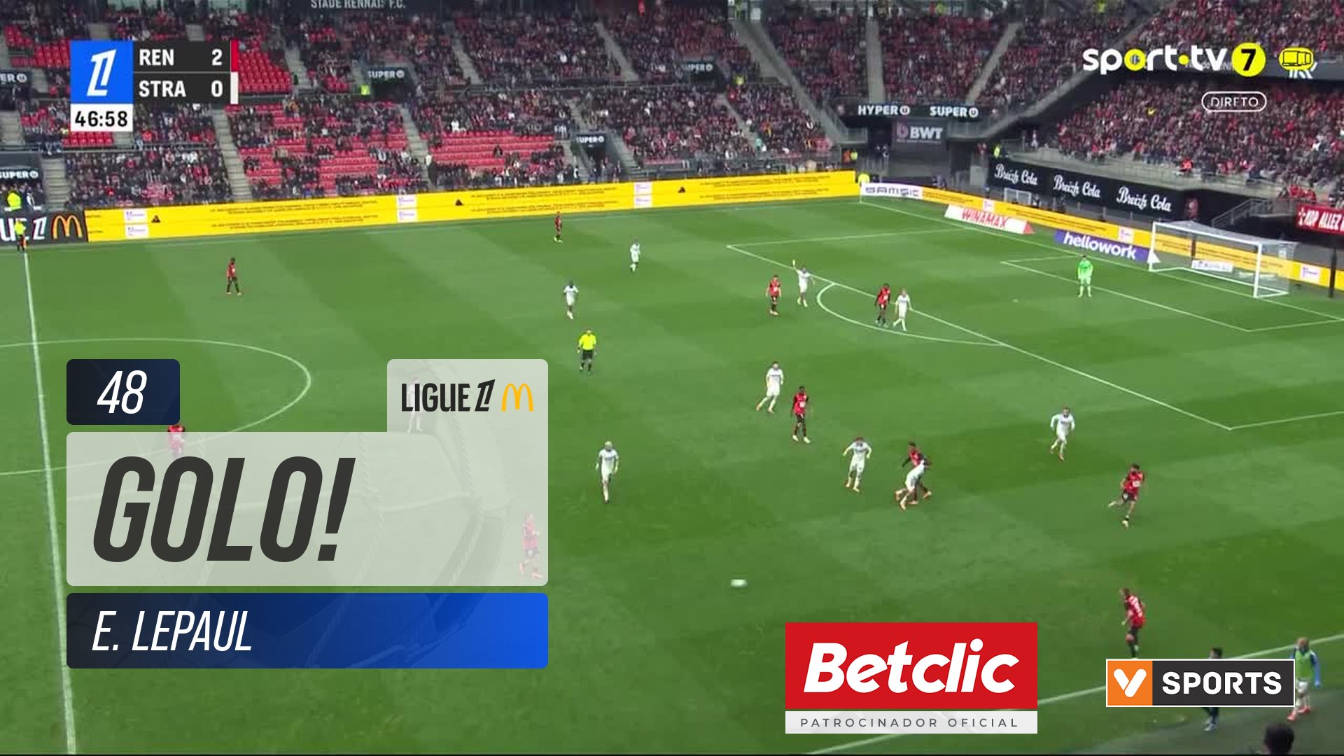 GOLO! Rennes, E. Lepaul aos 48', Rennes 3-0 Strasbourg