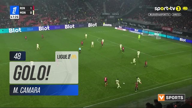 GOLO! Rennes, M. Camara aos 48', Rennes 2-0 Monaco