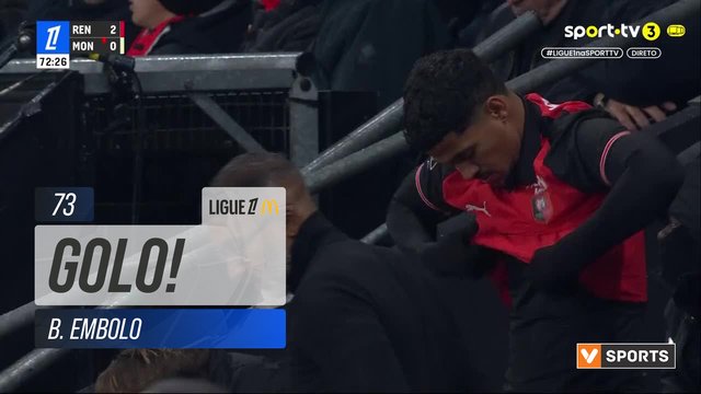 GOLO! Rennes, B. Embolo aos 73', Rennes 3-0 Monaco