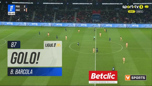 GOLO! PSG, B. Barcola aos 87', PSG 3-0 Le Havre
