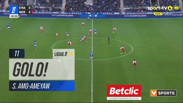GOLO! Strasbourg, S. Amo-Ameyaw aos 11', Strasbourg 1-0 Brest