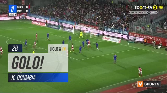 GOLO! Brest, K. Doumbia aos 28', Brest 1-0 Monaco