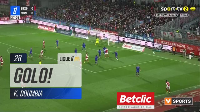 GOLO! Brest, K. Doumbia aos 28', Brest 1-0 Monaco