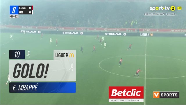 GOLO! Lille, E. Mbappé aos 10', Lille 1-0 Marselha