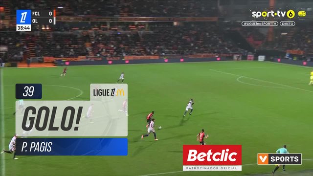 GOLO! Lorient, P. Pagis aos 39', Lorient 1-0 Lyon