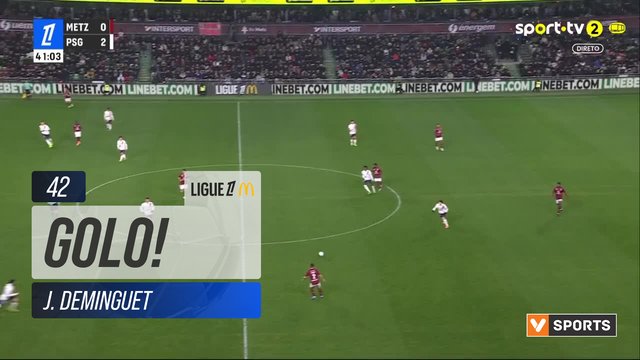 GOLO! Metz, J. Deminguet aos 42', Metz 1-2 PSG