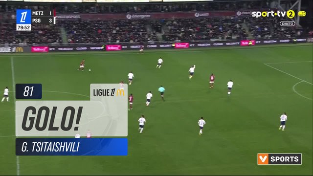 GOLO! Metz, G. Tsitaishvili aos 81', Metz 2-3 PSG