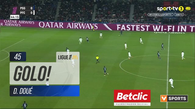 GOLO! PSG, D. Doué aos 45', PSG 1-0 Paris FC