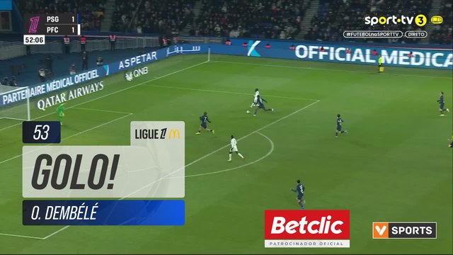 GOLO! PSG, O. Dembélé aos 53', PSG 2-1 Paris FC