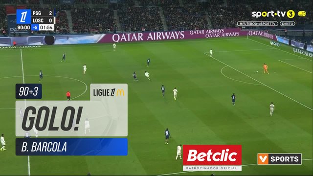 GOLO! PSG, B. Barcola aos 90'+3', PSG 3-0 Lille