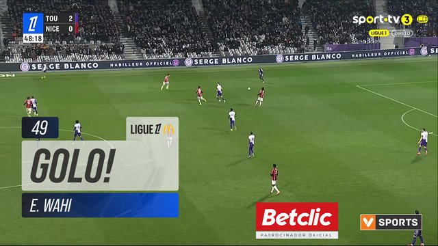 GOLO! Nice, E. Wahi aos 49', Toulouse 2-1 Nice