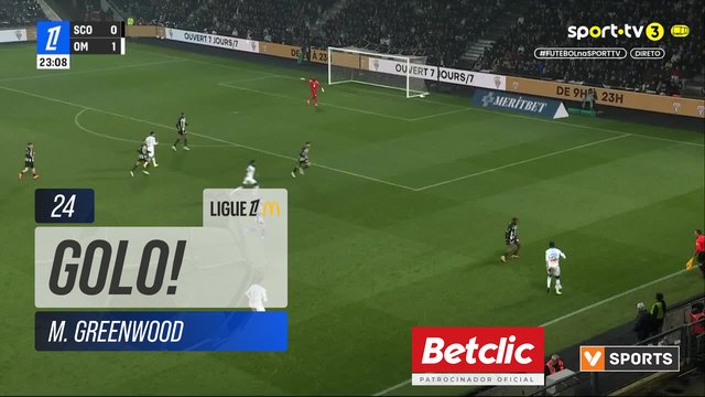 GOLO! Marselha, M. Greenwood aos 24', Angers 0-2 Marselha