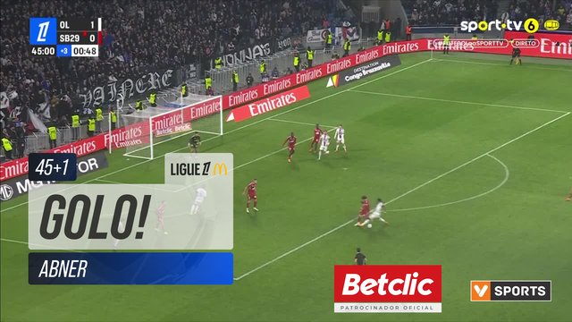 GOLO! Lyon, Abner aos 45'+1', Lyon 2-0 Brest