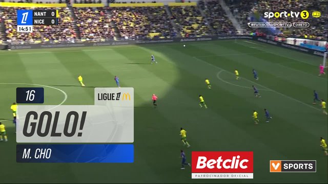 GOLO! Nice, M. Cho aos 16', Nantes 0-1 Nice