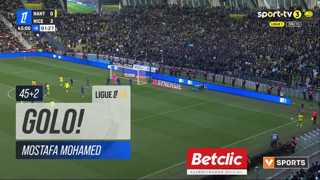 GOLO! Nantes, Mostafa Mohamed aos 45'+2', Nantes 1-3 Nice