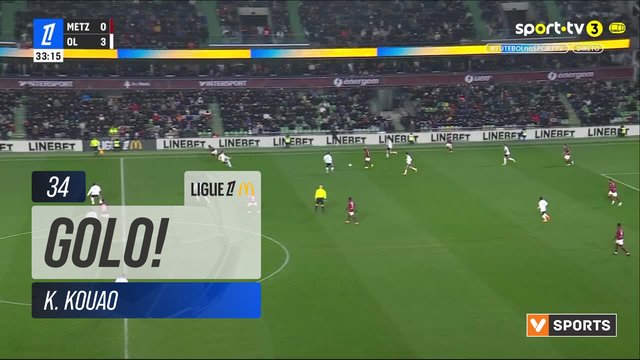 GOLO! Metz, K. Kouao aos 34', Metz 1-3 Lyon