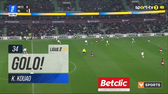 GOLO! Metz, K. Kouao aos 34', Metz 1-3 Lyon