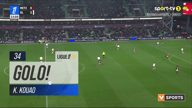 GOLO! Metz, K. Kouao aos 34', Metz 1-3 Lyon