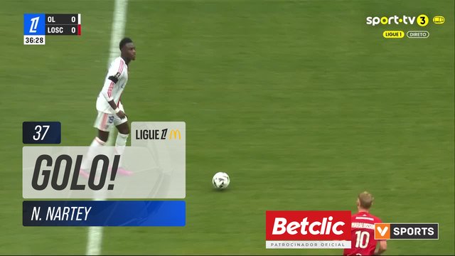 GOLO! Lyon, N. Nartey aos 37', Lyon 1-0 Lille