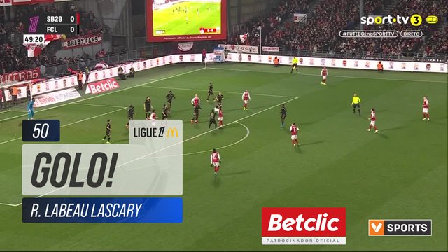 GOLO! Brest, R. Labeau Lascary aos 50', Brest 1-0 Lorient
