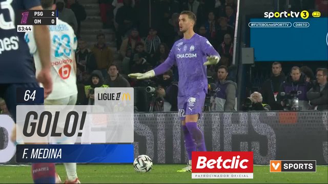 GOLO! PSG, F. Medina (p.b.) aos 64', PSG 3-0 Marselha
