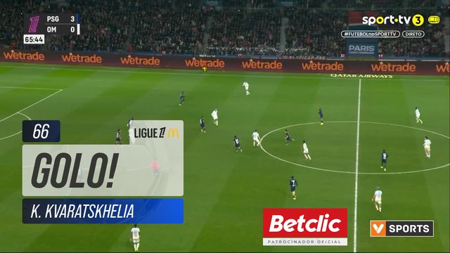 GOLO! PSG, K. Kvaratskhelia aos 66', PSG 4-0 Marselha
