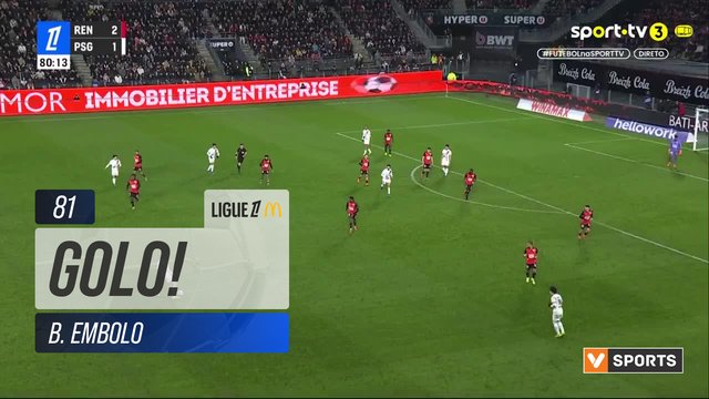 GOLO! Rennes, B. Embolo aos 81', Rennes 3-1 PSG