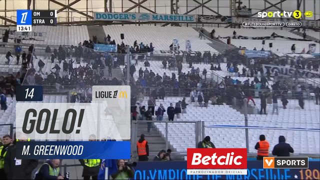 GOLO! Marselha, M. Greenwood aos 14', Marselha 1-0 Strasbourg
