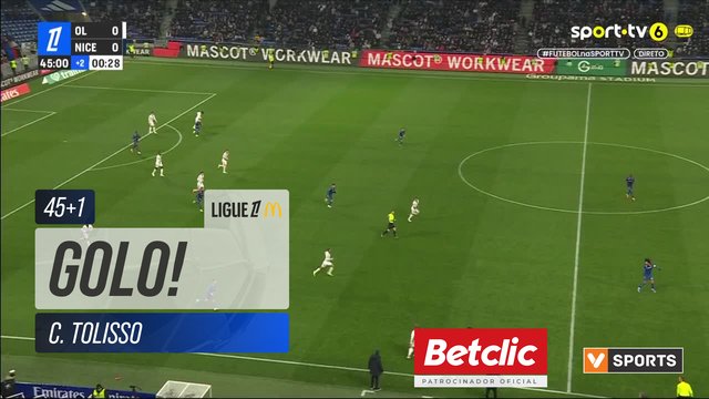 GOLO! Lyon, C. Tolisso aos 45'+1', Lyon 1-0 Nice