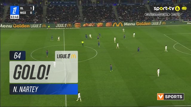 GOLO! Lyon, N. Nartey aos 64', Lyon 2-0 Nice