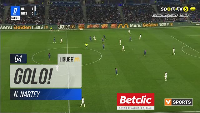 GOLO! Lyon, N. Nartey aos 64', Lyon 2-0 Nice