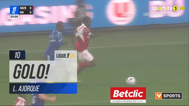 GOLO! Brest, L. Ajorque aos 10', Brest 1-0 Marselha