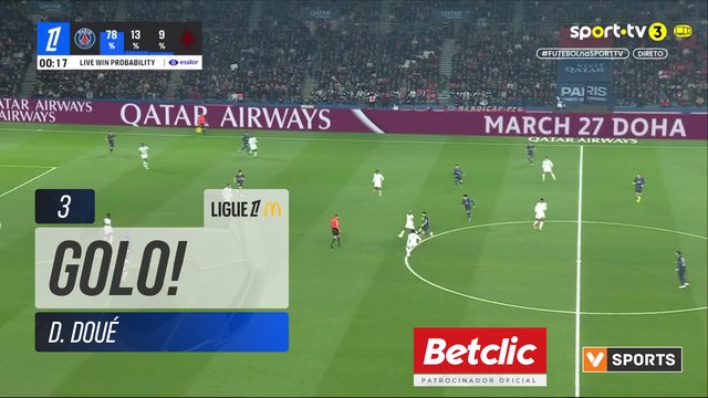 GOLO! PSG, D. Doué aos 3', PSG 1-0 Metz