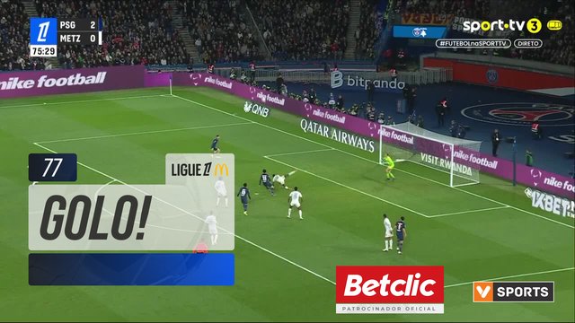 GOLO! PSG aos 77', PSG 3-0 Metz